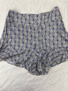 Anthropologie Maeve Ruffle Shorts Pineapple Size 0 Blue White Lightweight Summer
